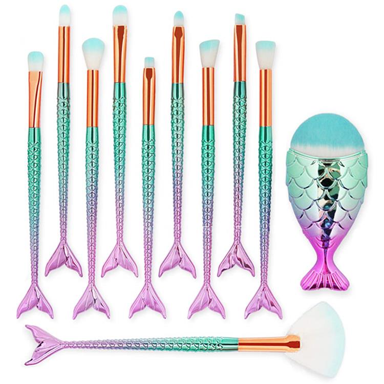 11PCS Eyeshadow Cosmetic Blush 3D Mermaid Makeup Brush Set