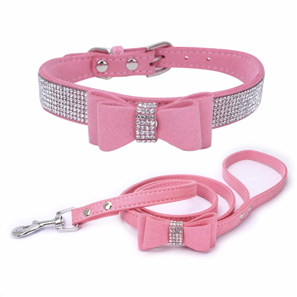 Kristalezko Puppy Bling Strass txakurren lepoko erregulagarria gorbata batekin