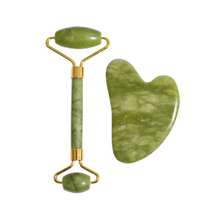 Kalitate handiko aurpegiko massager naturala Gua Sha Green Jade Roller
