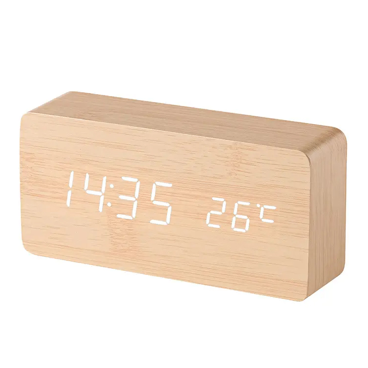 Prezio baxuko pantaila USB egurrezko LED taula digitaleko erlojua