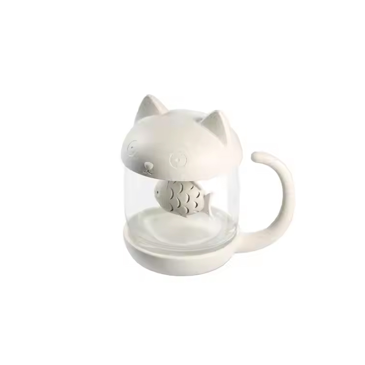 Office Tea Kopa Arrain Infusatzailearekin Strainer Cat-formako beira
